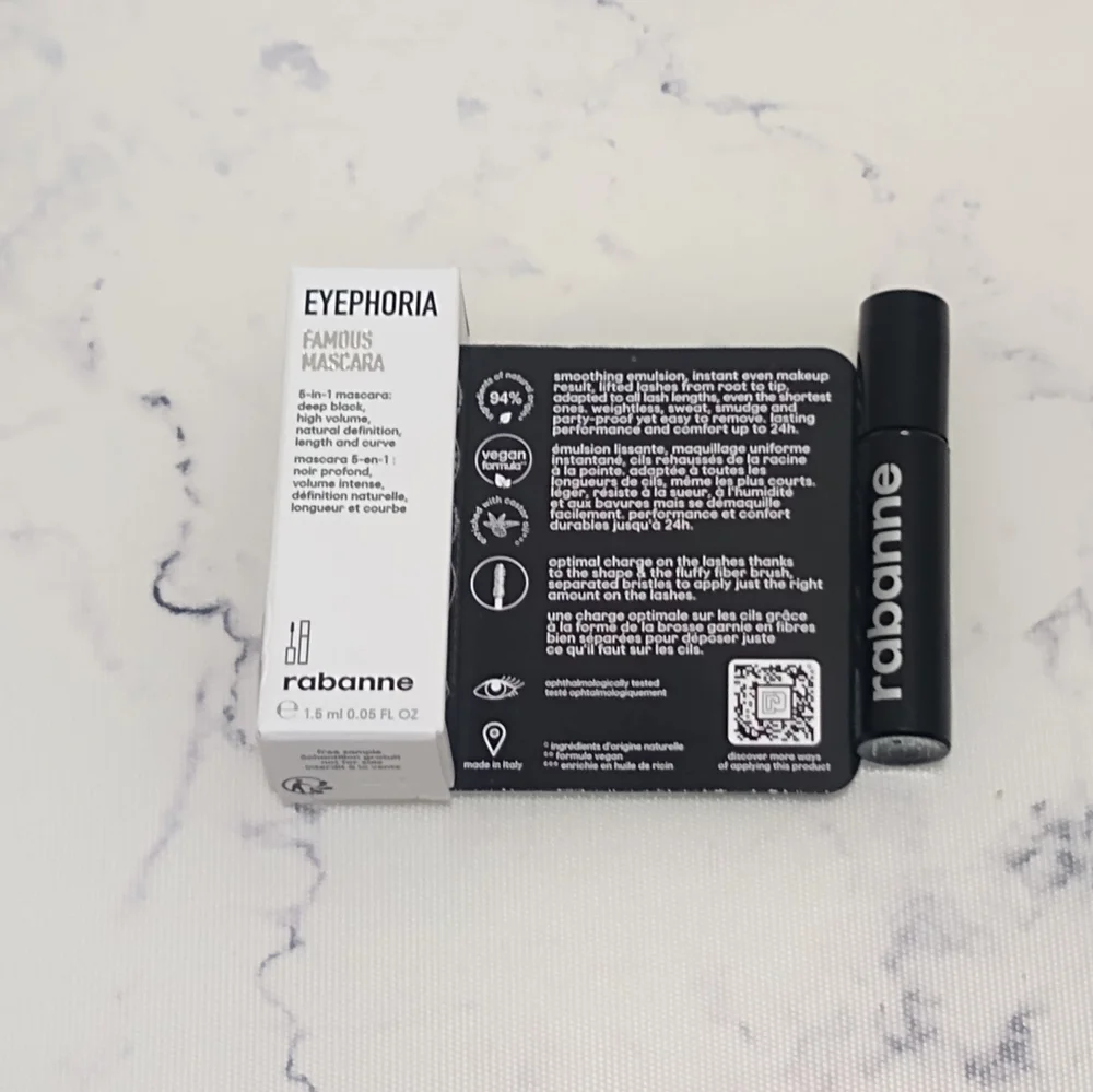 Rabanne Eyephoria Famous 5 in 1 Mascara Deep Black .05 oz/1.5 mL Mini Size New
